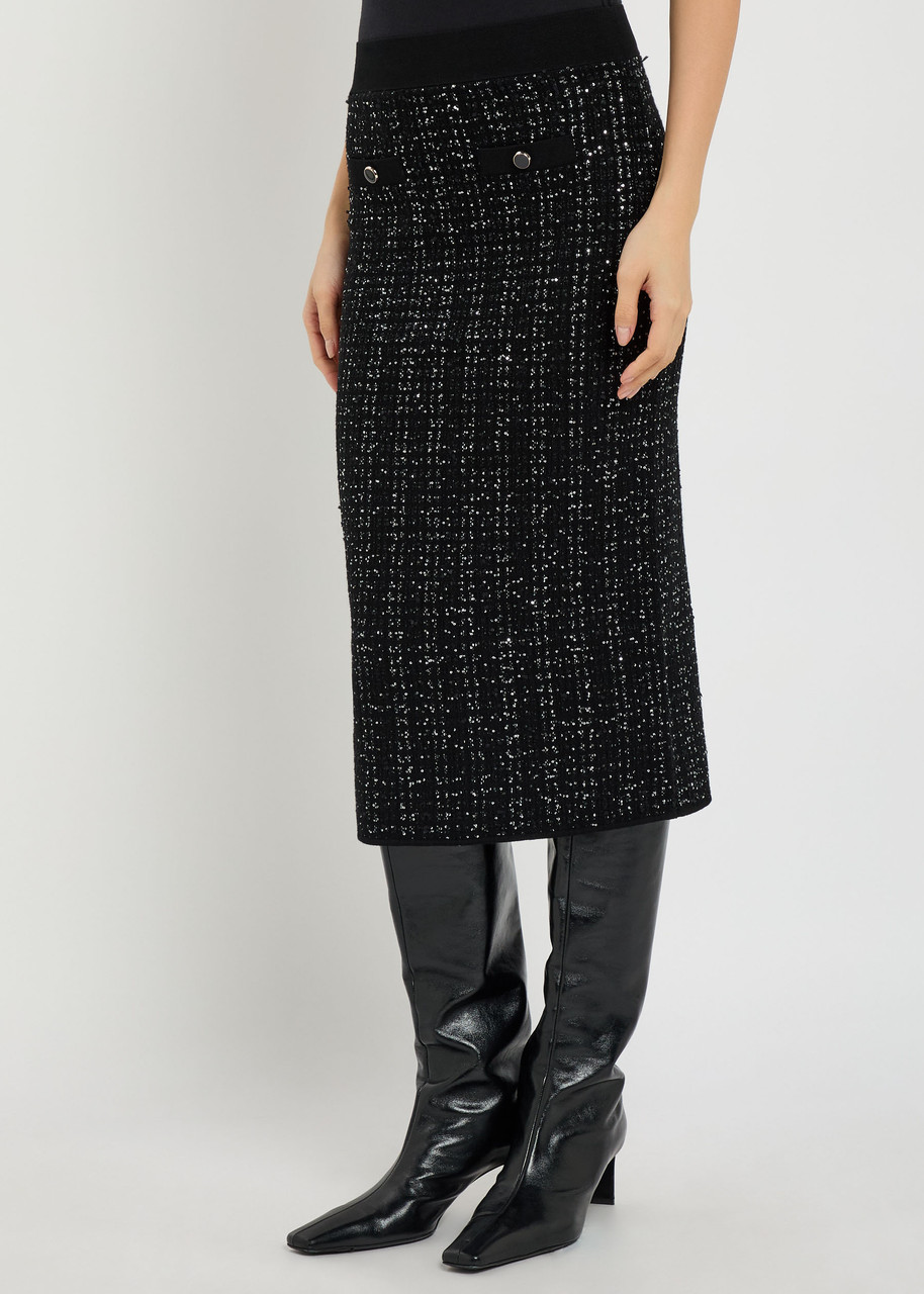 Veronica Beard Corbin Sequin-embellished Knit Midi Skirt In Black