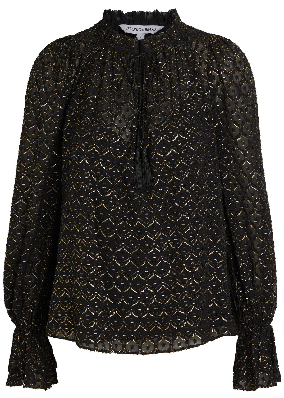 Veronica Beard Metallic Maxime Blouse In Black