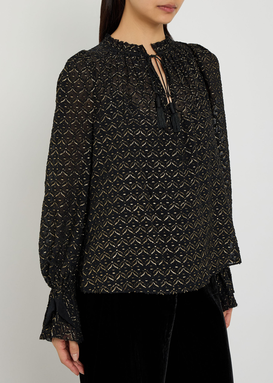 Veronica Beard Metallic Maxime Blouse In Black