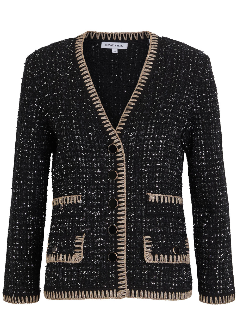 Veronica Beard Ceriani Sequin-embellished Tweed Jacket In Black
