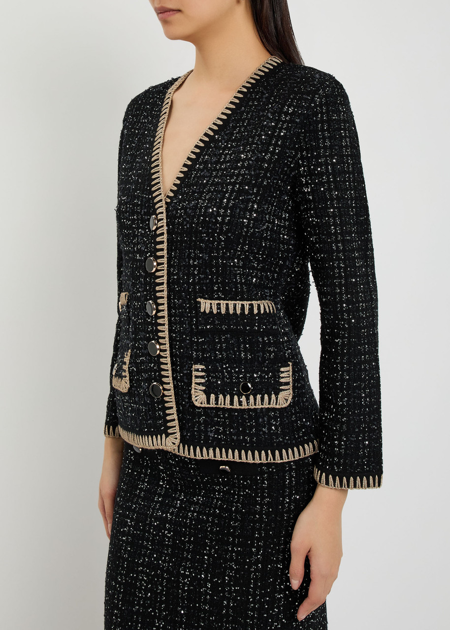 Veronica Beard Ceriani Sequin-embellished Tweed Jacket In Black