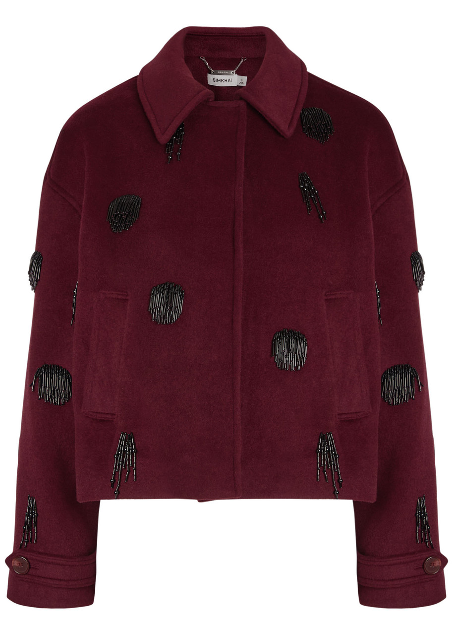 Simkhai Katya Bead-embellished Wool-blend Jacket In Red