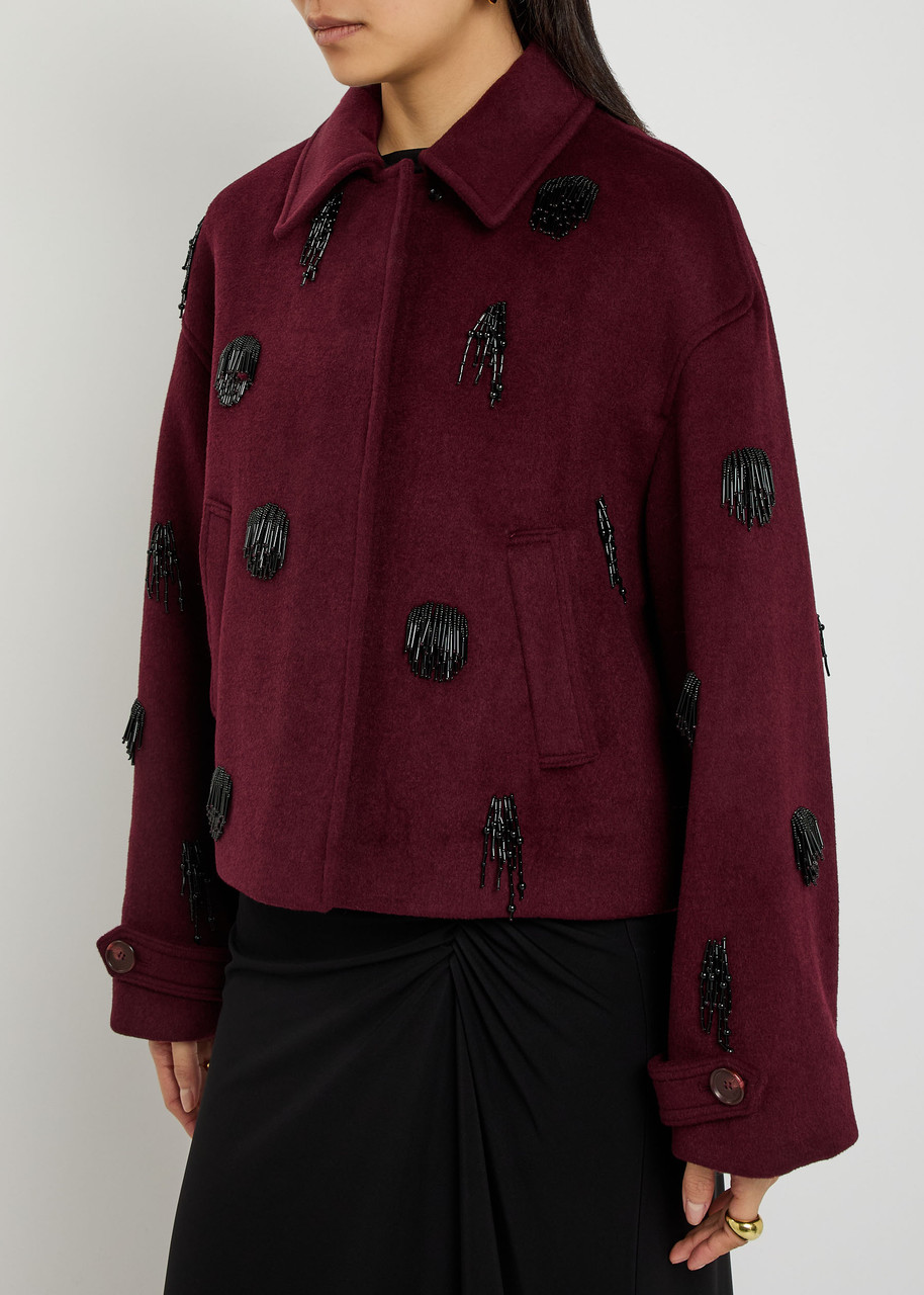 Simkhai Katya Bead-embellished Wool-blend Jacket In Red