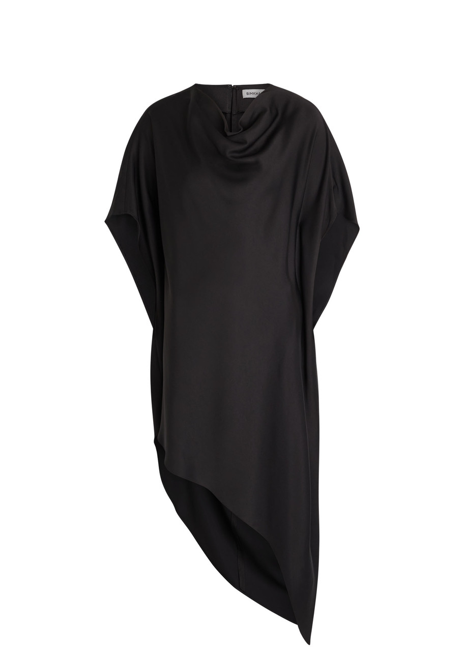 Simkhai Sadia Asymmetric Satin Mini Dress - Black - 12 (UK16 / XL)