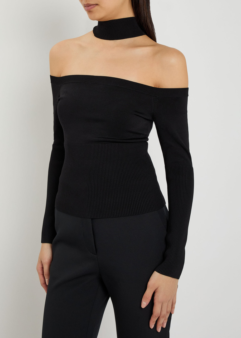 Simkhai Lila Ribbed-knit Off-shoulder Sweater In Black