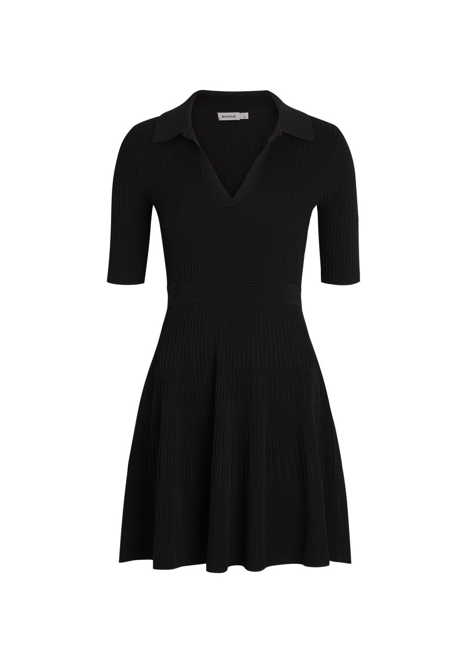 Simkhai Patricia Ribbed Knit Mini Polo Dress In Black