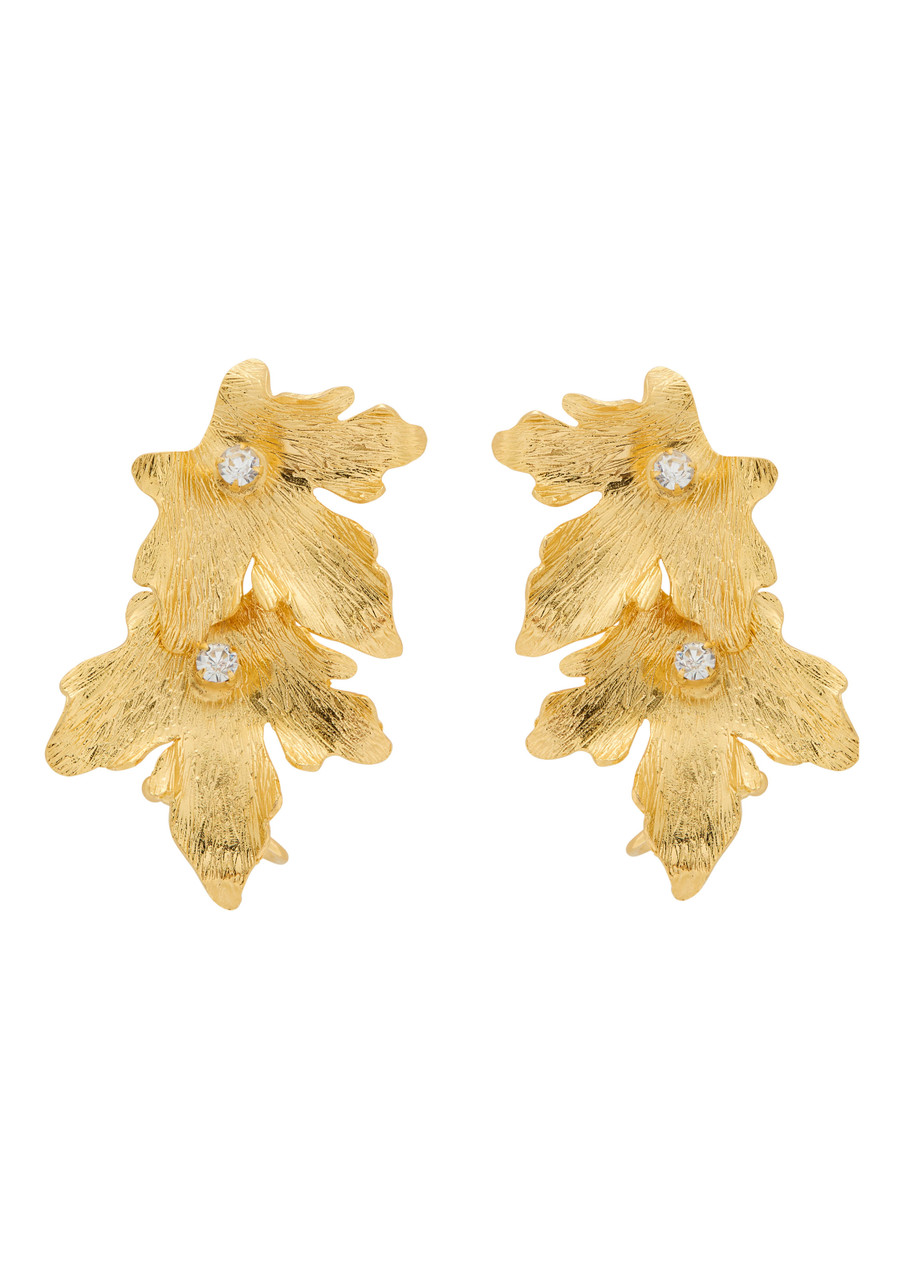 Lynyer Mystic Leaf 24kt Gold-plated Cuff Earrings In Gold