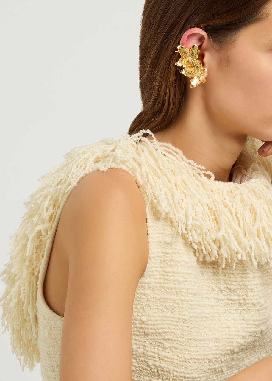 Lynyer Mystic Leaf 24kt Gold-plated Cuff Earrings In Gold