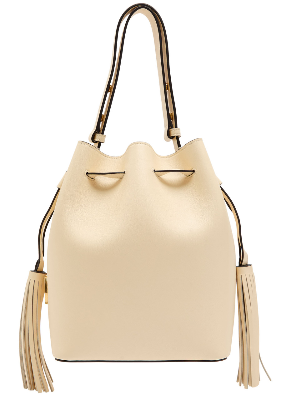 Valentino Drawstring Tassel-embellished Leather Shoulder Bag In Neutral
