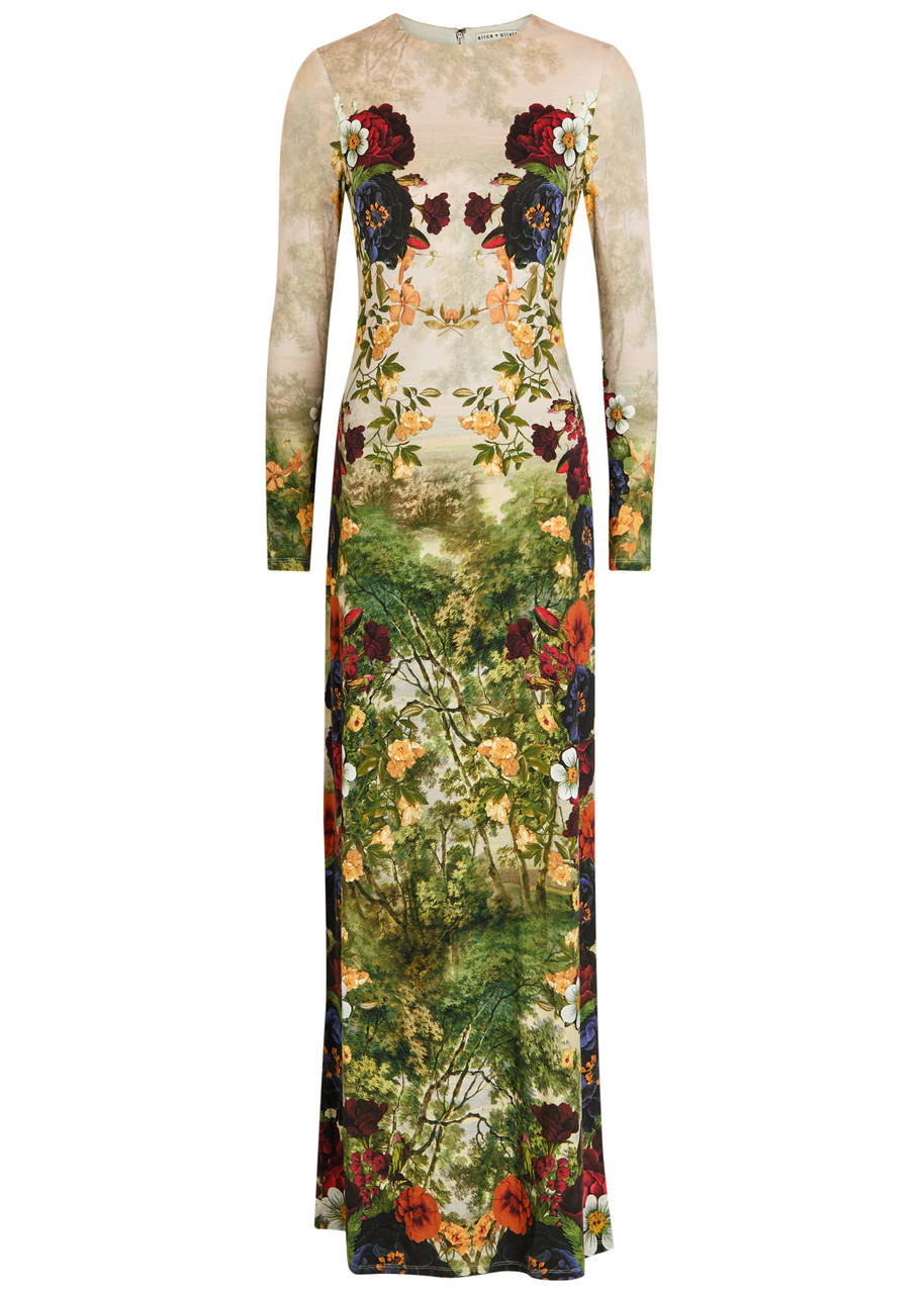 Alice And Olivia Alice + Olivia Delora Floral-print Jersey Maxi Dress In Multi