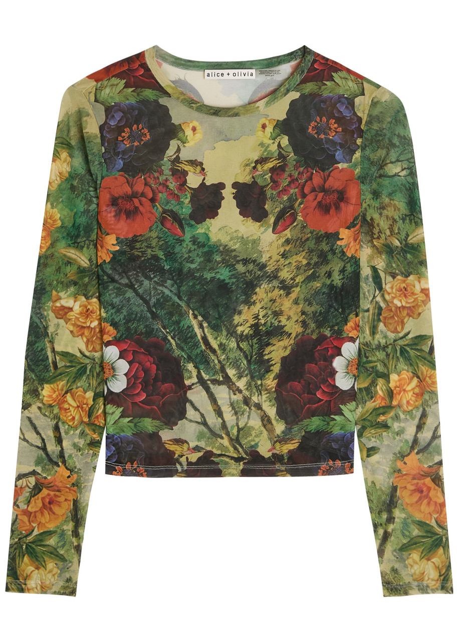 Alice And Olivia Alice + Olivia Delaina Floral-print Mesh Top In Multi