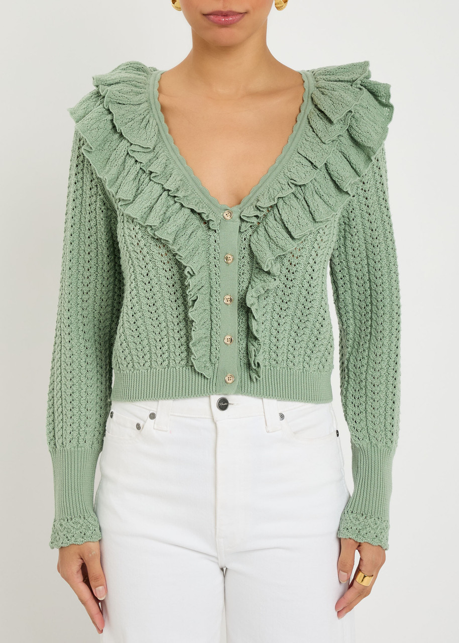 Alice And Olivia Alice + Olivia Eileen Ruffled Wool Cardigan In Green