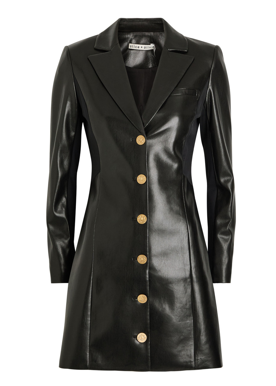 Alice And Olivia Alice + Olivia Michelle Faux Leather Mini Blazer Dress In Black