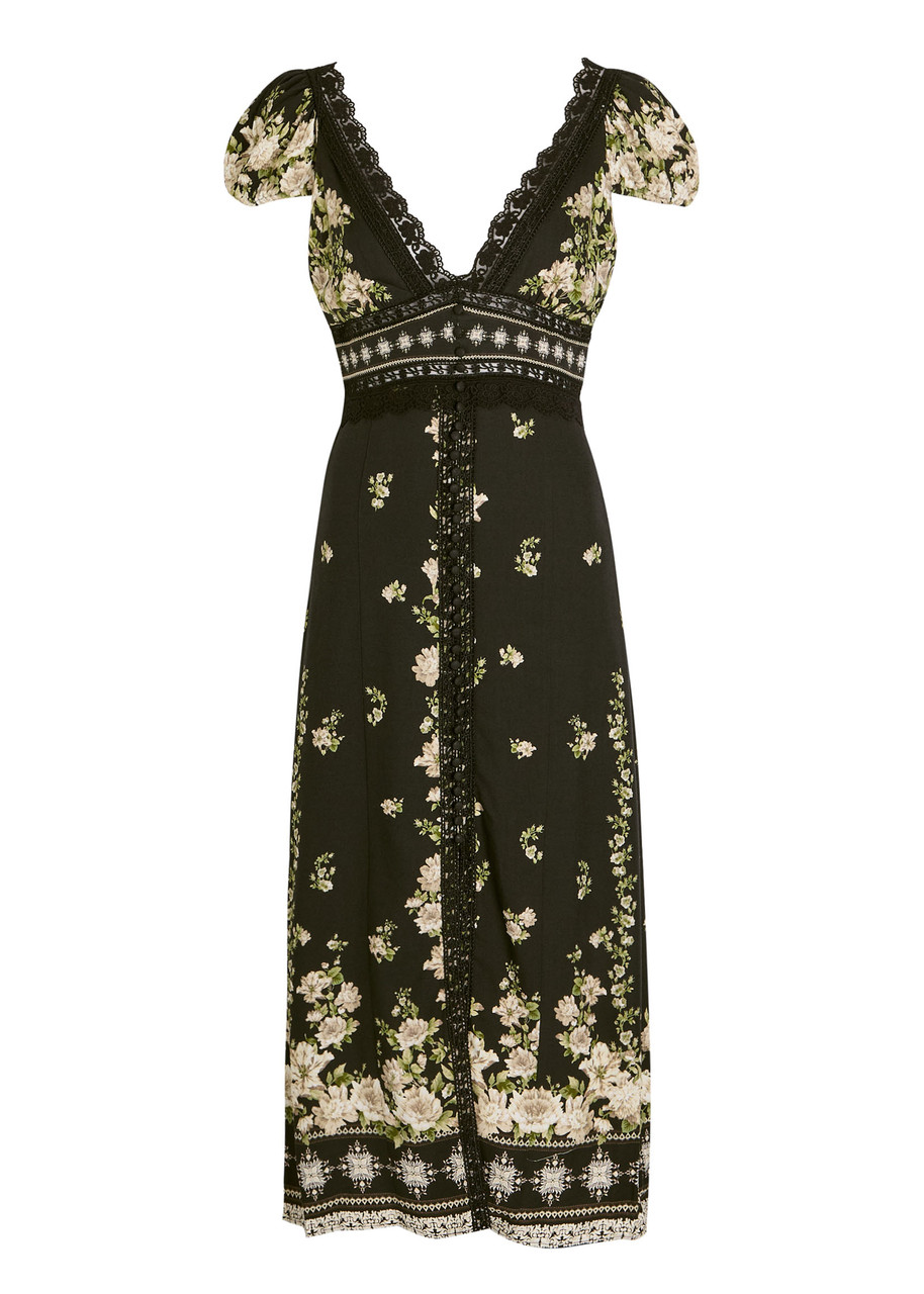 Alice And Olivia Alice + Olivia Rose Floral-print Crepe Midi Dress In Black