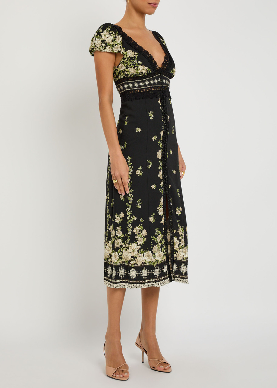 Alice And Olivia Alice + Olivia Rose Floral-print Crepe Midi Dress In Black