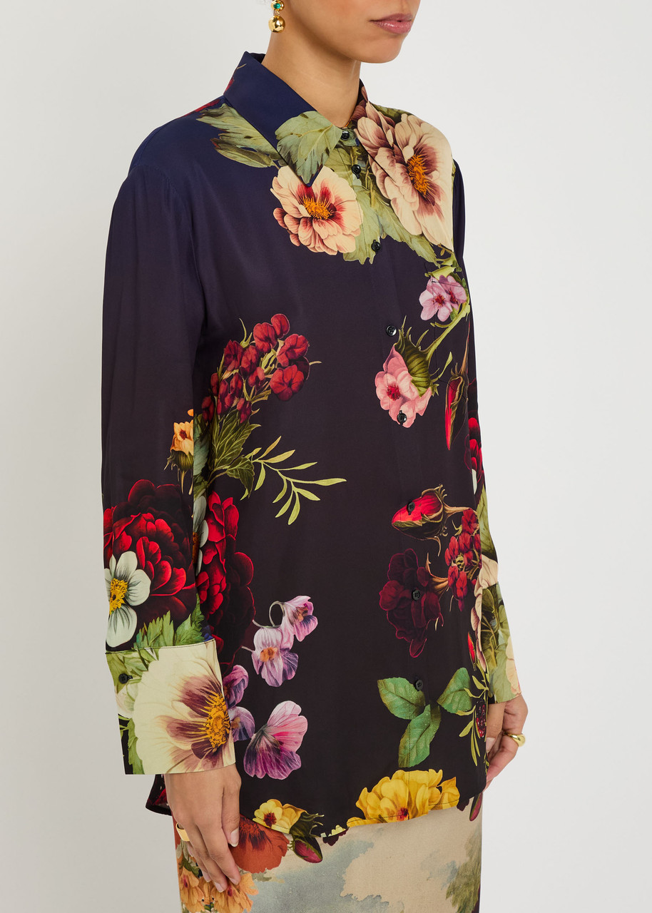 Alice And Olivia Alice + Olivia Finley Floral-print Satin Shirt In Multi