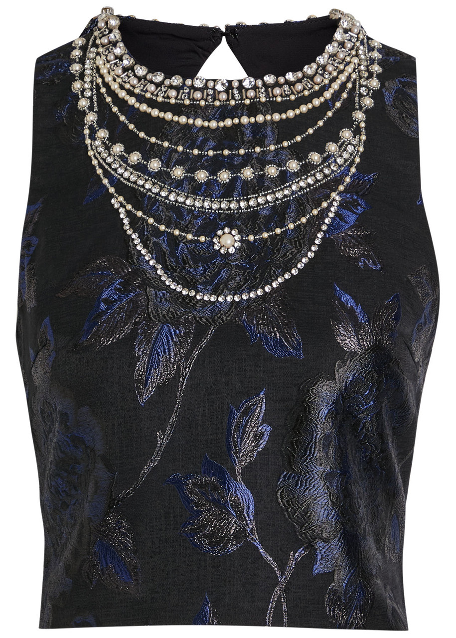 Alice And Olivia Alice + Olivia Cherra Embellished Woven Crop Top In Black