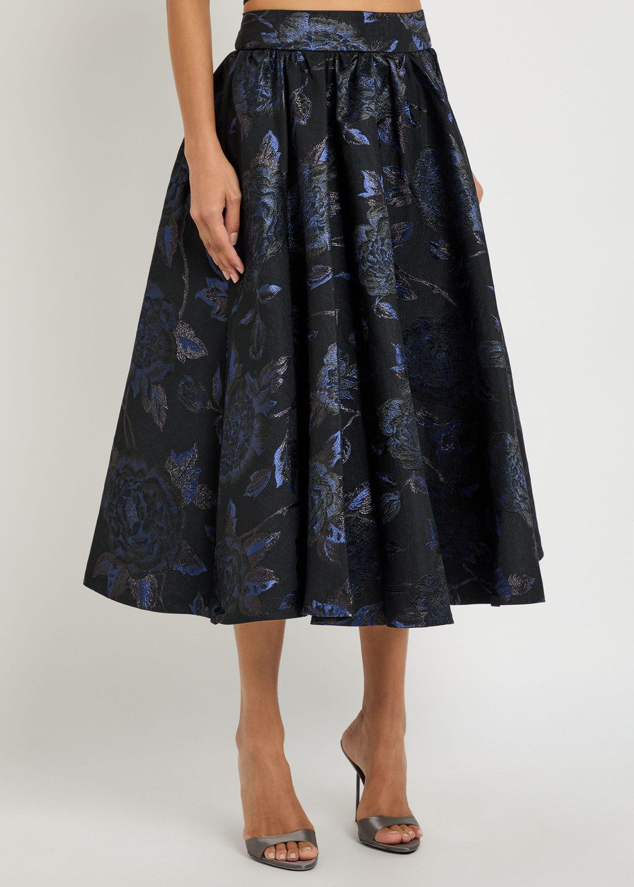 Alice And Olivia Alice + Olivia Nilda Floral-jacquard Woven Midi Skirt In Black