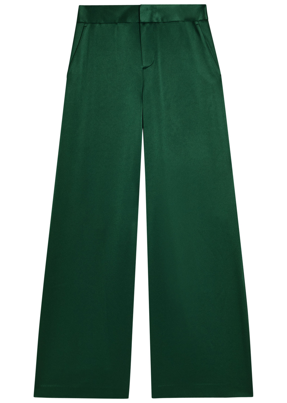 Alice And Olivia Alice + Olivia Nessi Wide-leg Satin Trousers In Green