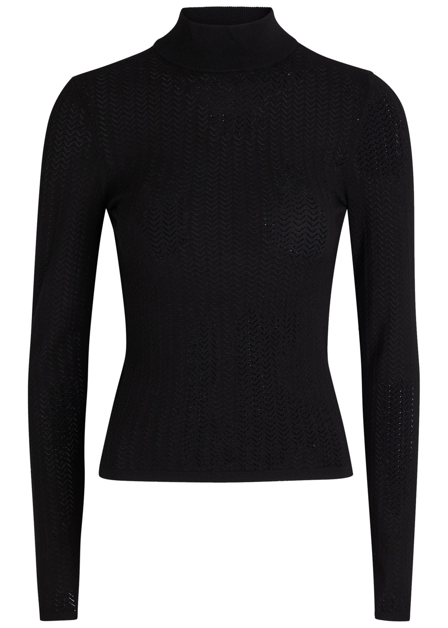 Alice And Olivia Alice + Olivia Lanie Pointelle Knit Top In Black