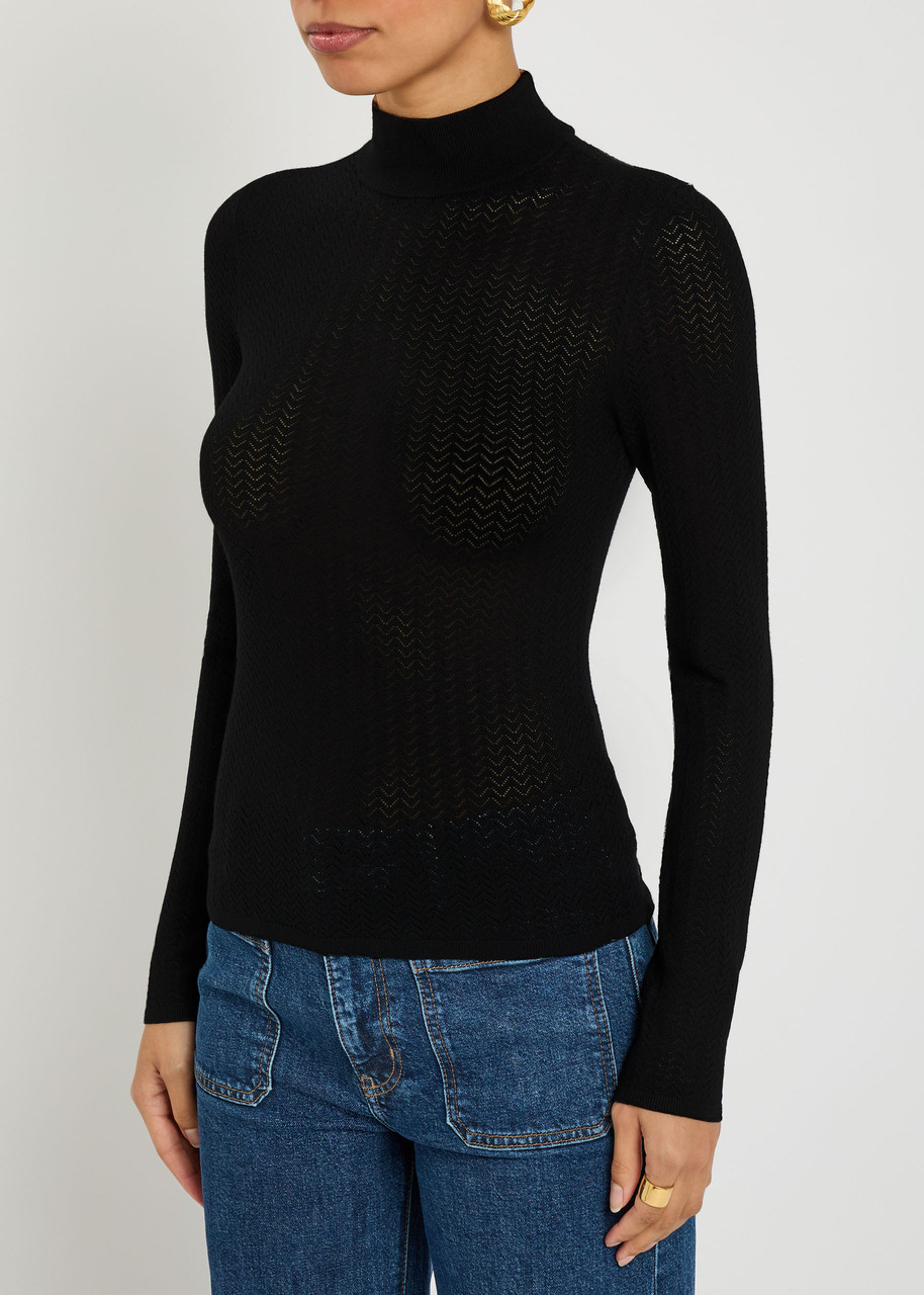 Alice And Olivia Alice + Olivia Lanie Pointelle Knit Top In Black