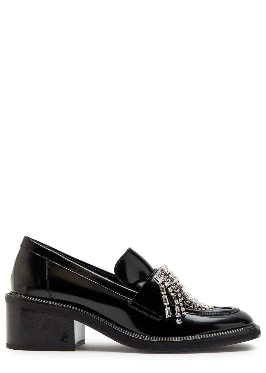 Jimmy Choo Tylor 60 Crystal-embellished Patent Leather Loafers In Black