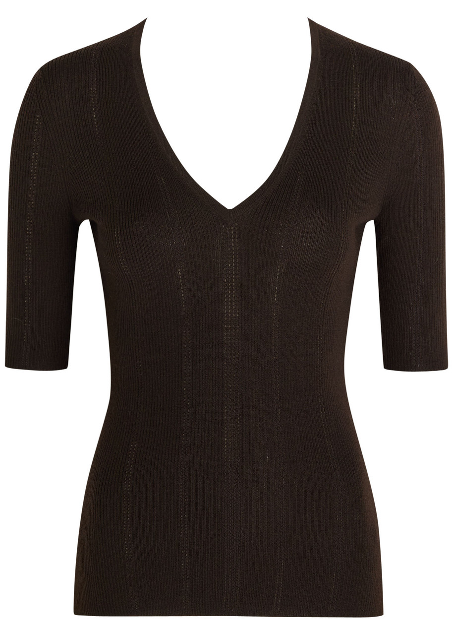 Gabriela Hearst Amari Pointelle Wool Top In Brown