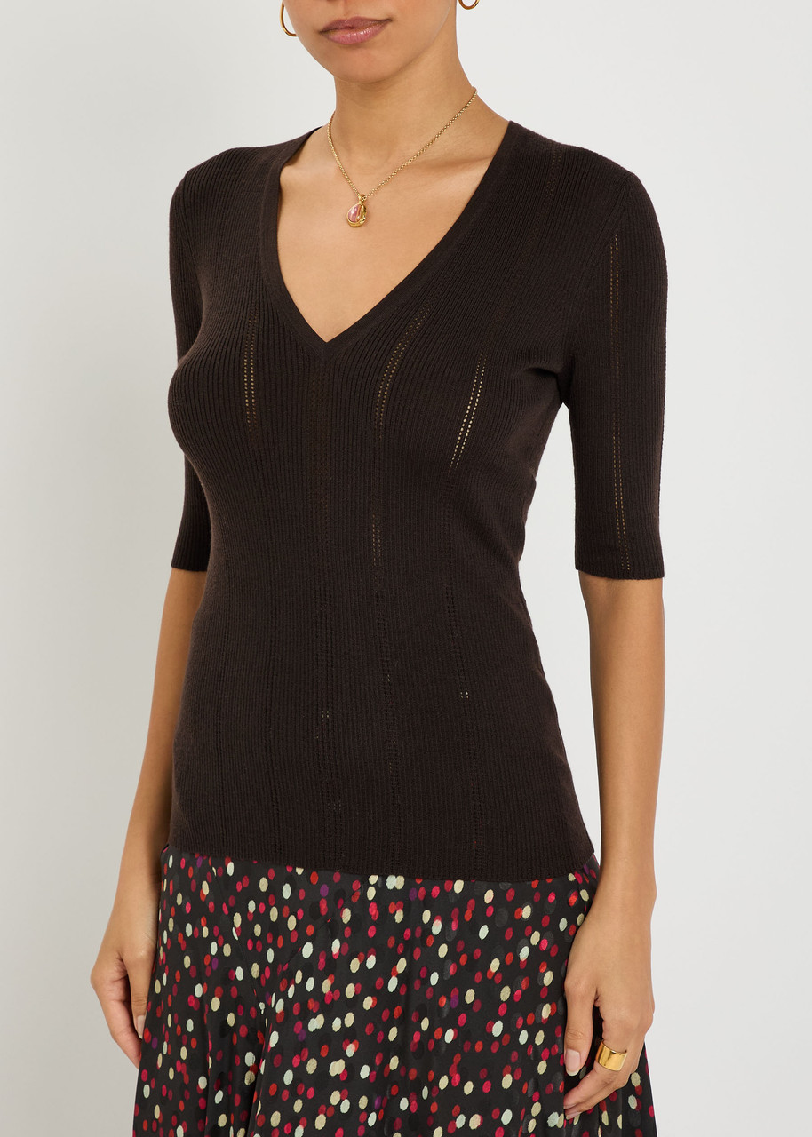 Gabriela Hearst Amari Pointelle Wool Top In Brown