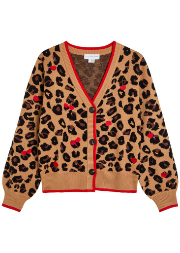 NEVER FULLY DRESSED Cherry Leopard embroidered knit cardigan