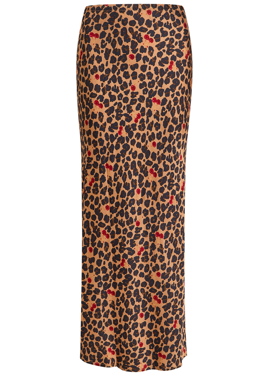 Never Fully Dressed Dorris Cherry And Leopard-print Satin Slip Skirt In Multi