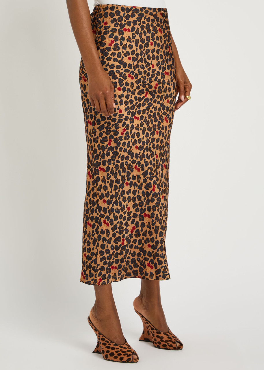 Never Fully Dressed Dorris Cherry And Leopard-print Satin Slip Skirt In Multi