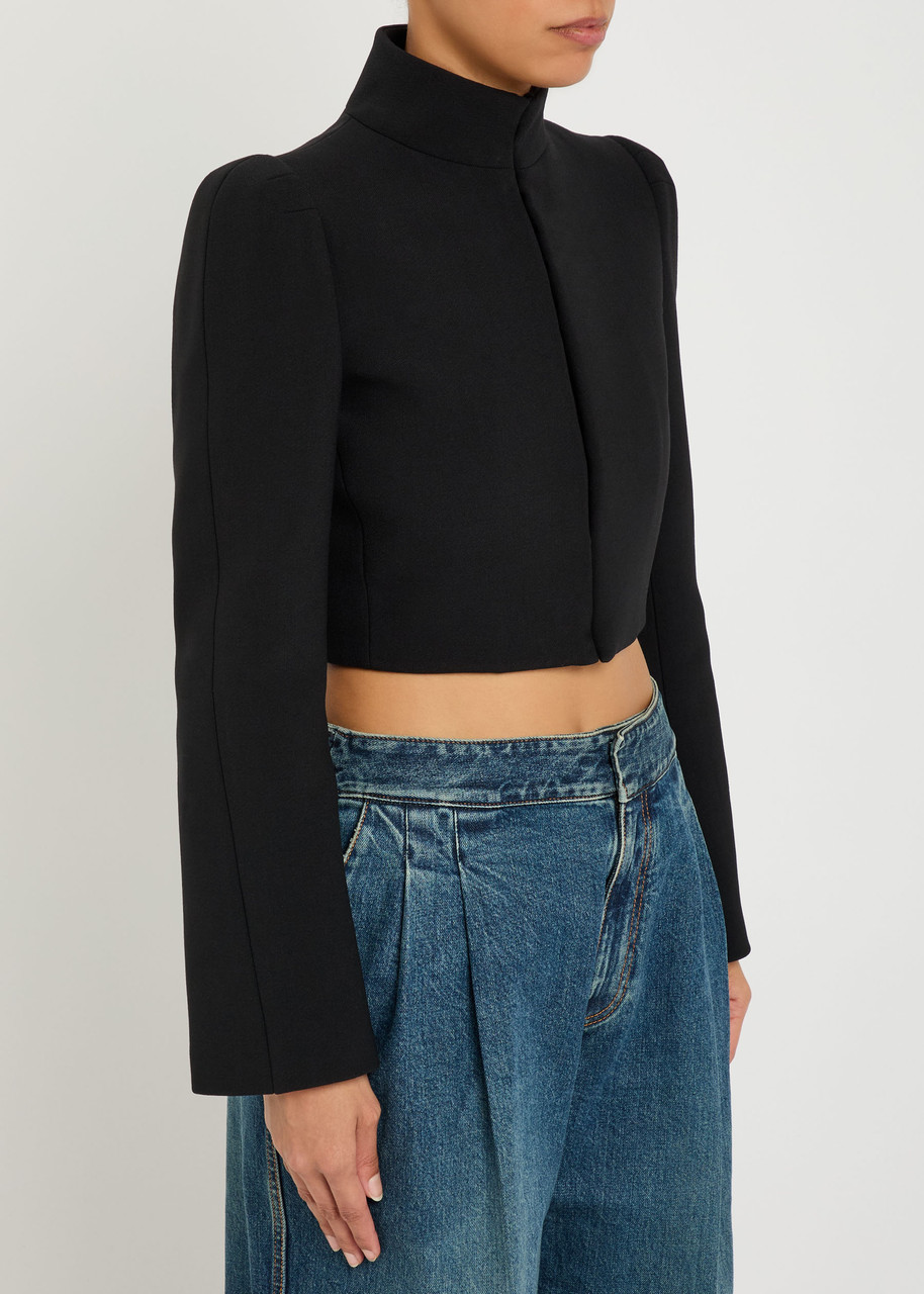 Alaïa Funnel-neck Cavalry Twill Cropped Jacket In Multi