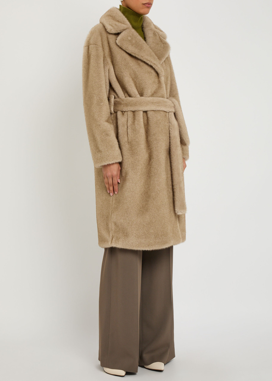 Herno Belted Faux Fur Coat In Brown