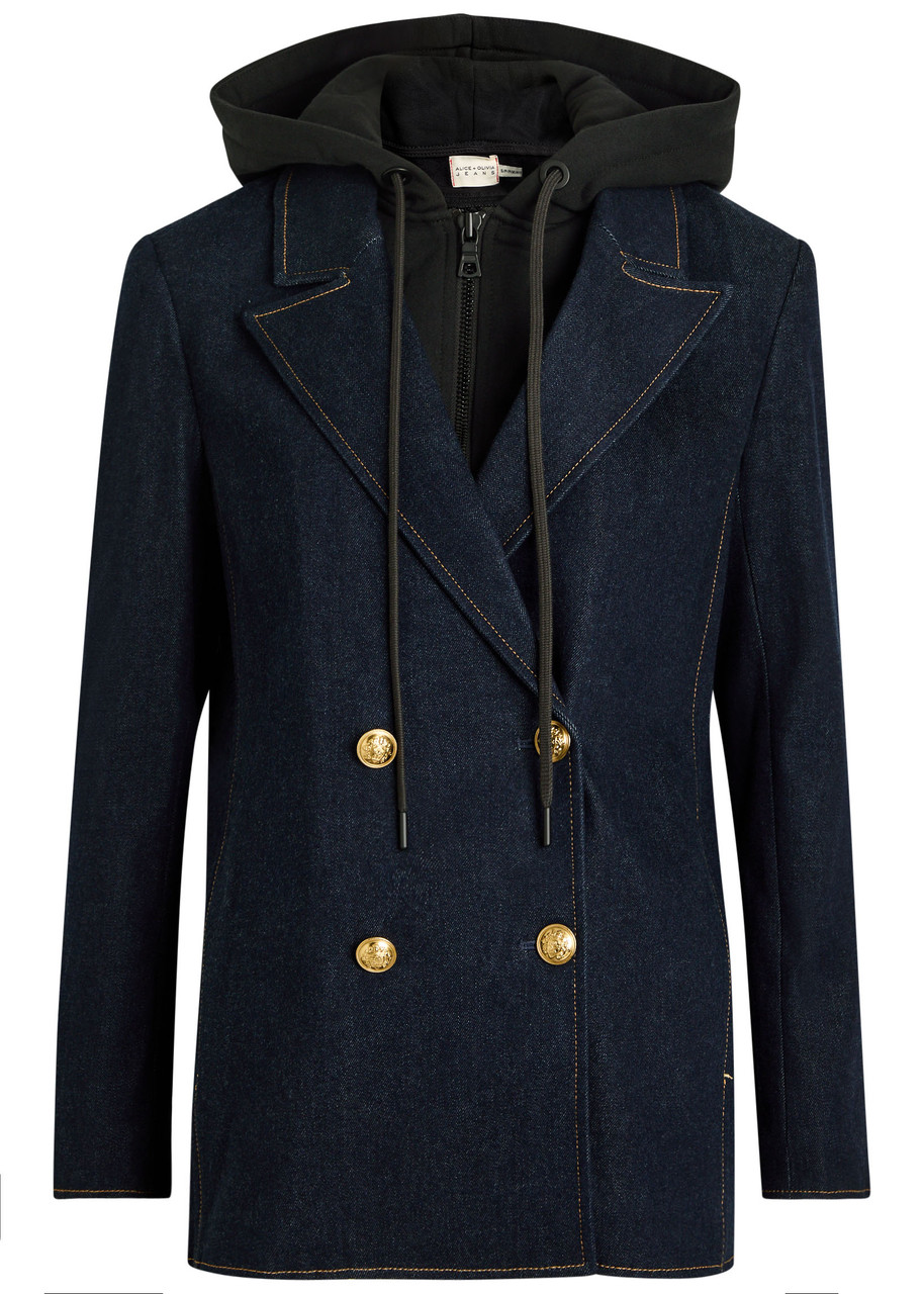 Alice And Olivia Alice + Olivia Jordan Sweatshirt-effect Stretch-denim Jacket In Blue