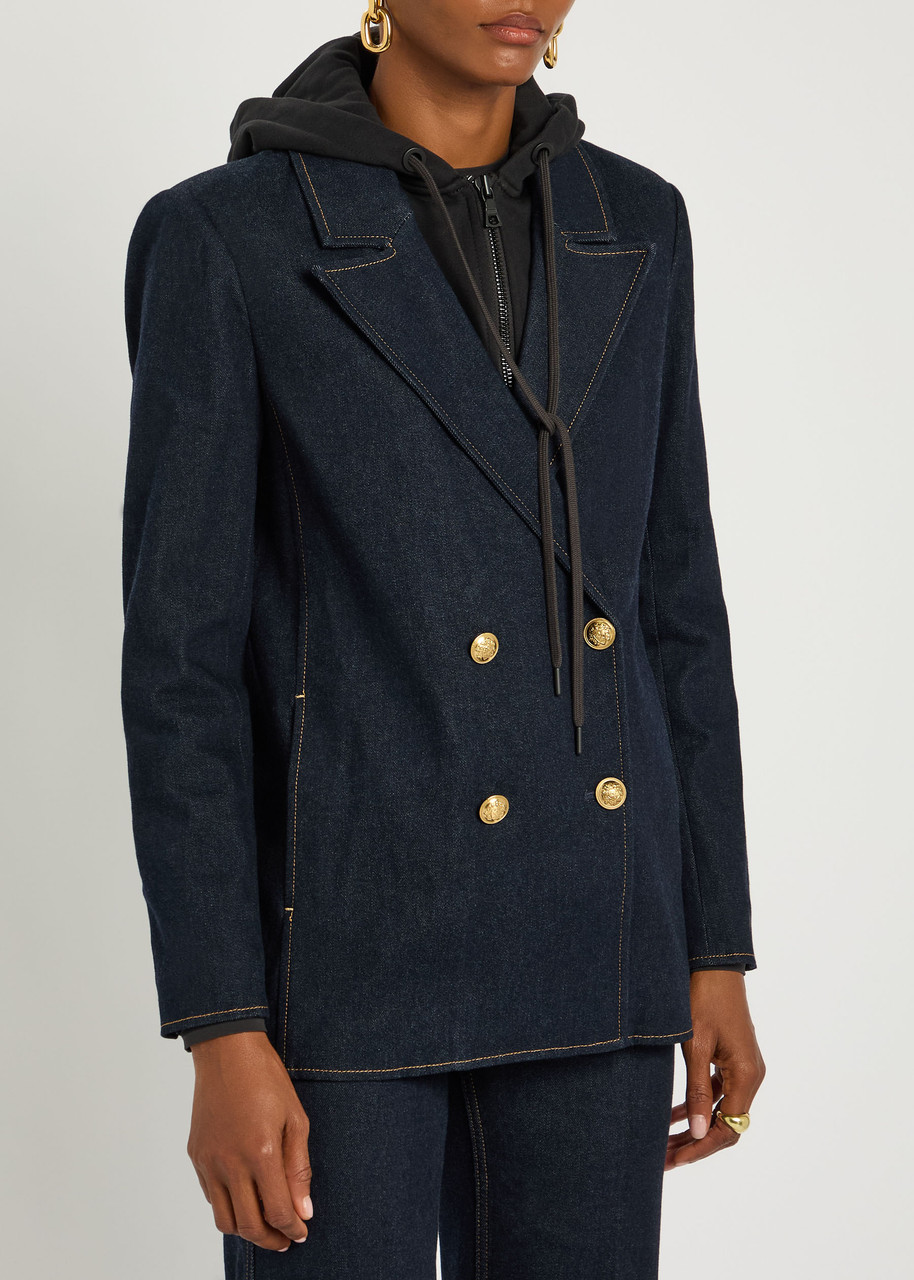 Alice And Olivia Alice + Olivia Jordan Sweatshirt-effect Stretch-denim Jacket In Blue