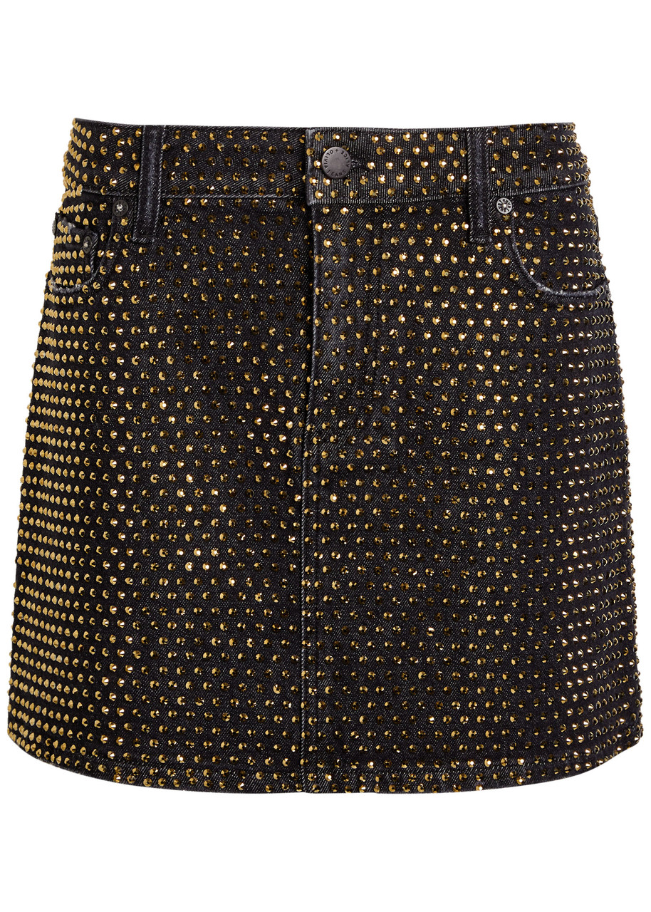 Alice + Olivia Joss Embellished Stretch-denim Mini Dress - Charcoal - 30 (W30 / UK12 / M)