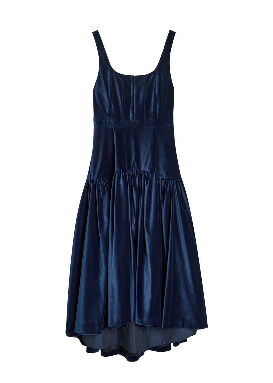 Alice And Olivia Alice + Olivia Diana Structured Velvet Midi Dress In Blue