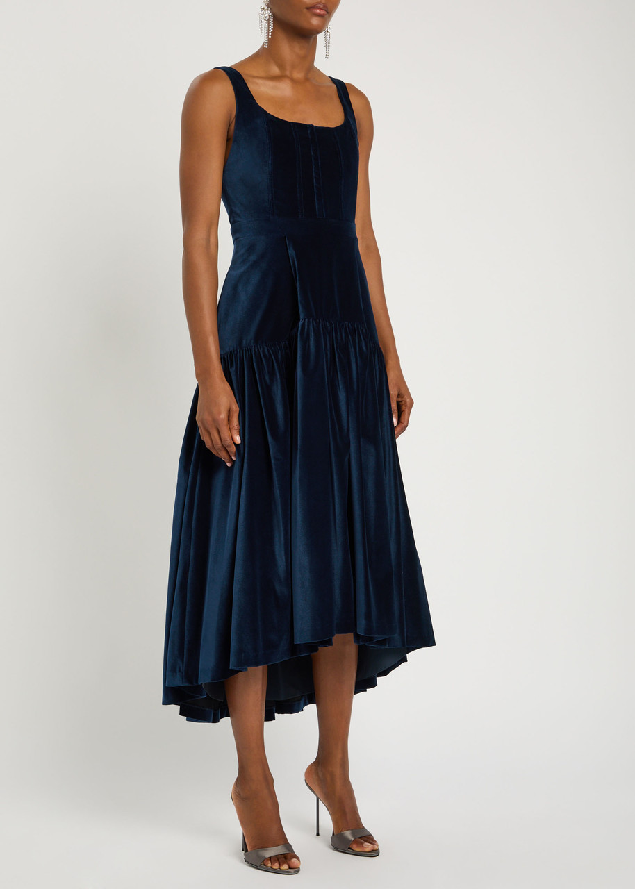 Alice And Olivia Alice + Olivia Diana Structured Velvet Midi Dress In Blue