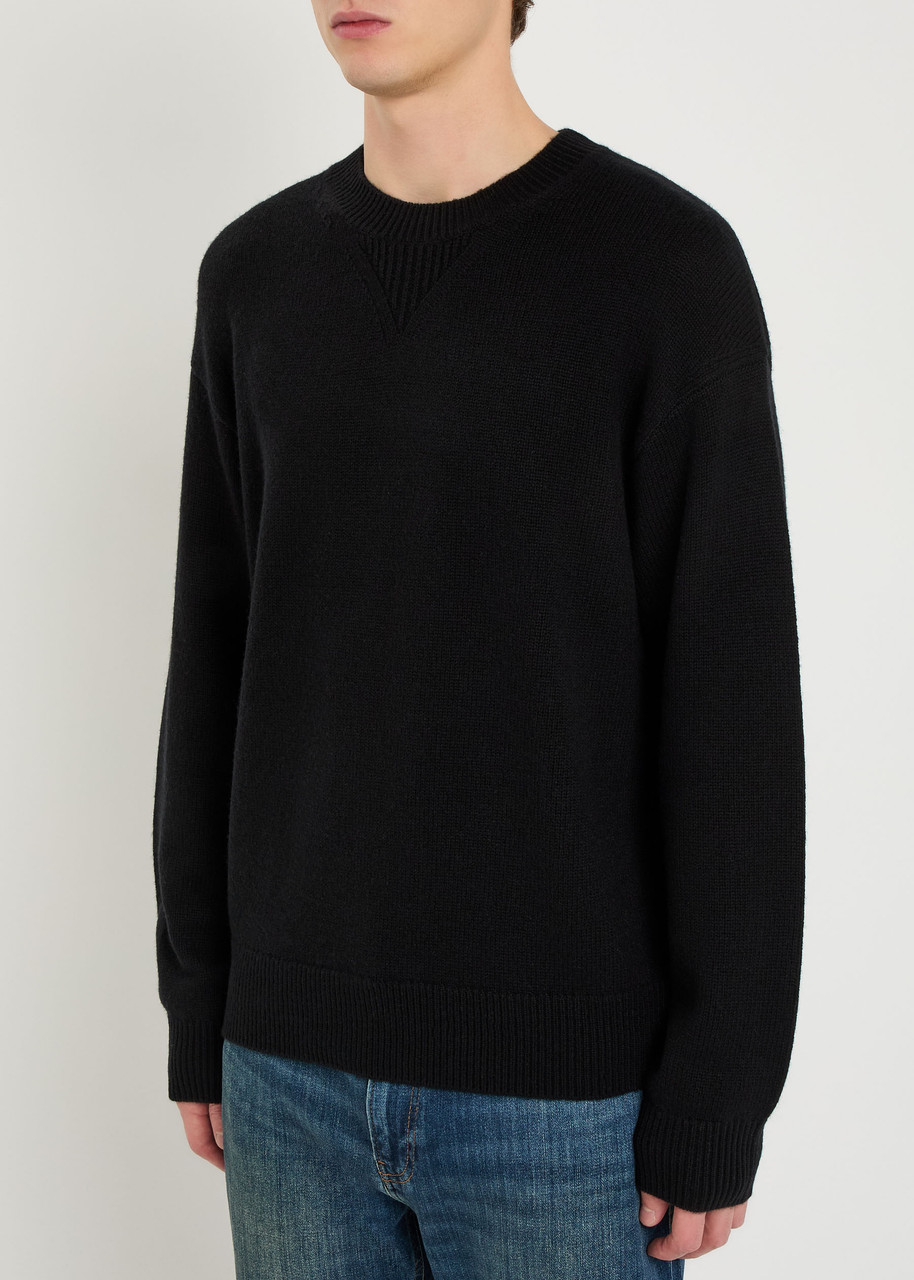 Frame Suede Patch Wool-blend Jumper In Black