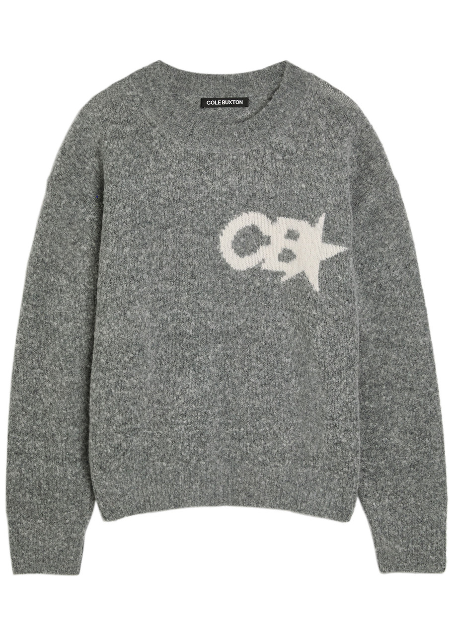 Cole Buxton Cb Star Logo-intarsia Brushed Wool-blend Jumper In Gray