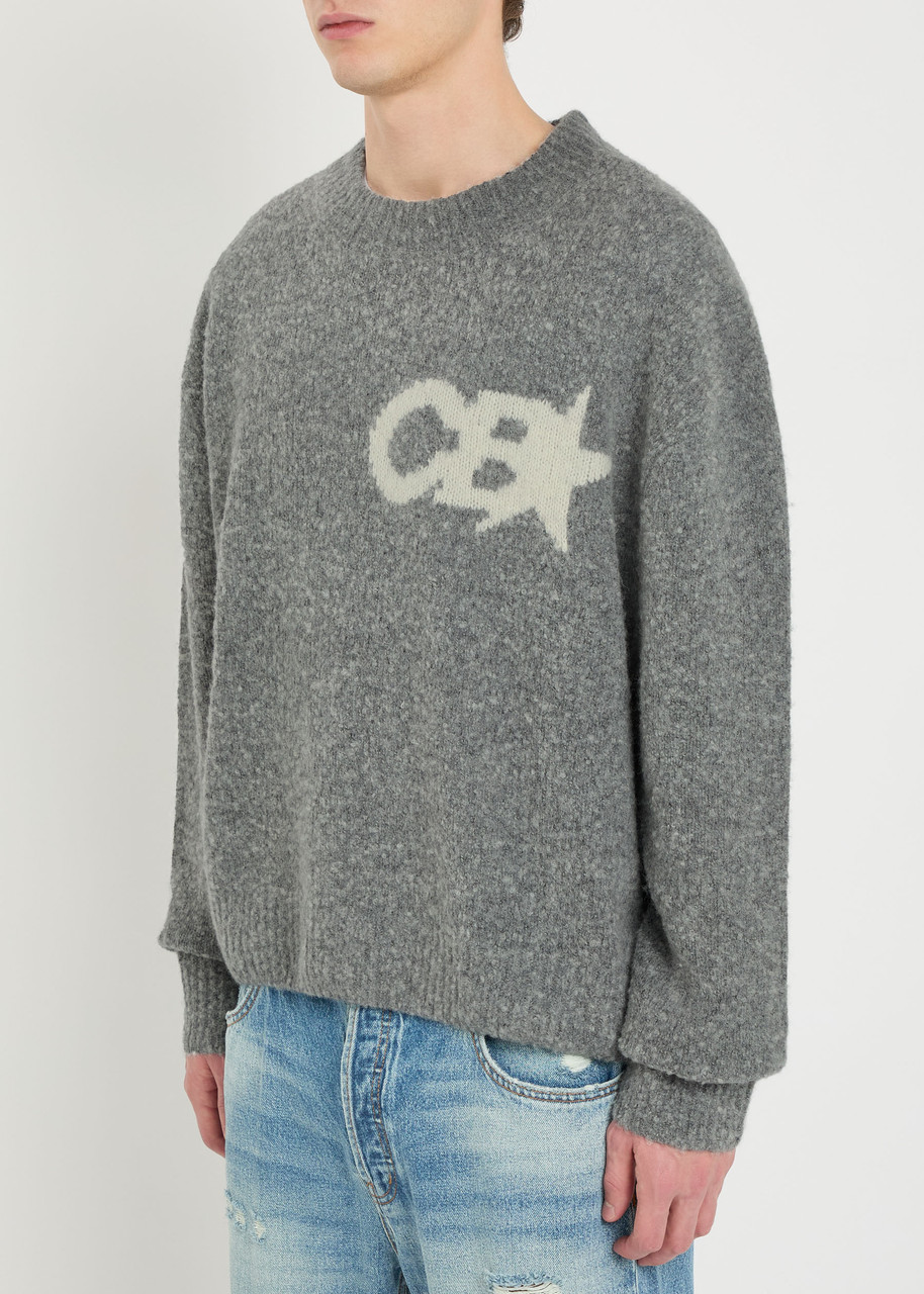Cole Buxton Cb Star Logo-intarsia Brushed Wool-blend Jumper In Gray
