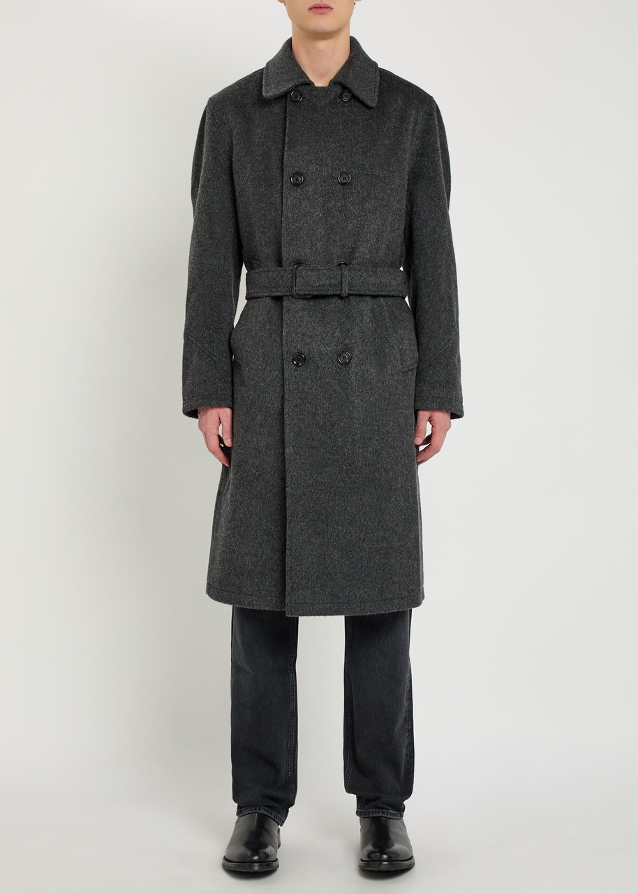 Oliver Spencer Double-breasted Belted Wool-blend Coat In Blue
