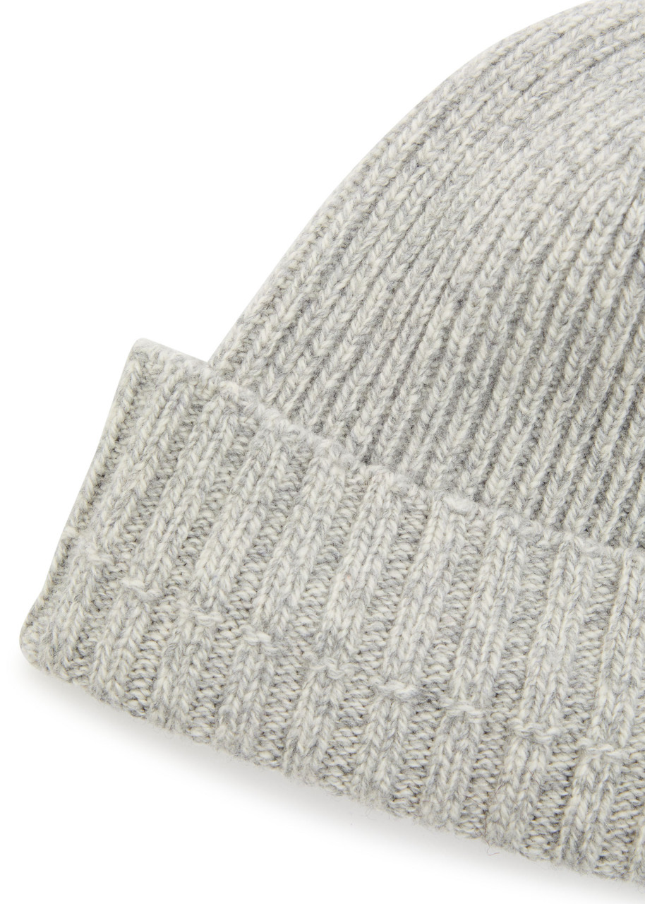 John Smedley Elke Ribbed Cashmere And Wool-blend Beanie In Gray