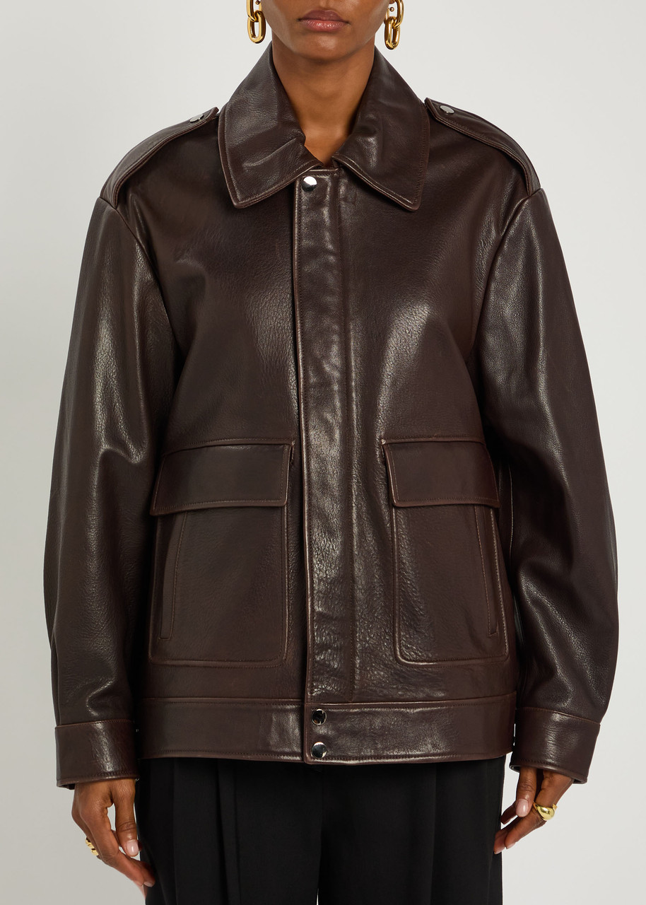 Nour Hammour Long-sleeved Leather Jacket In Brown