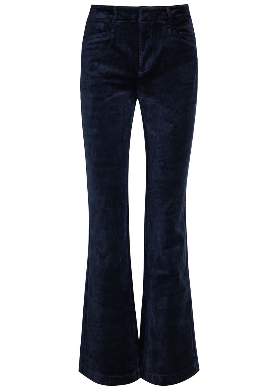 Paige Laurel Slim Flared-leg Velvet Trousers In Blue