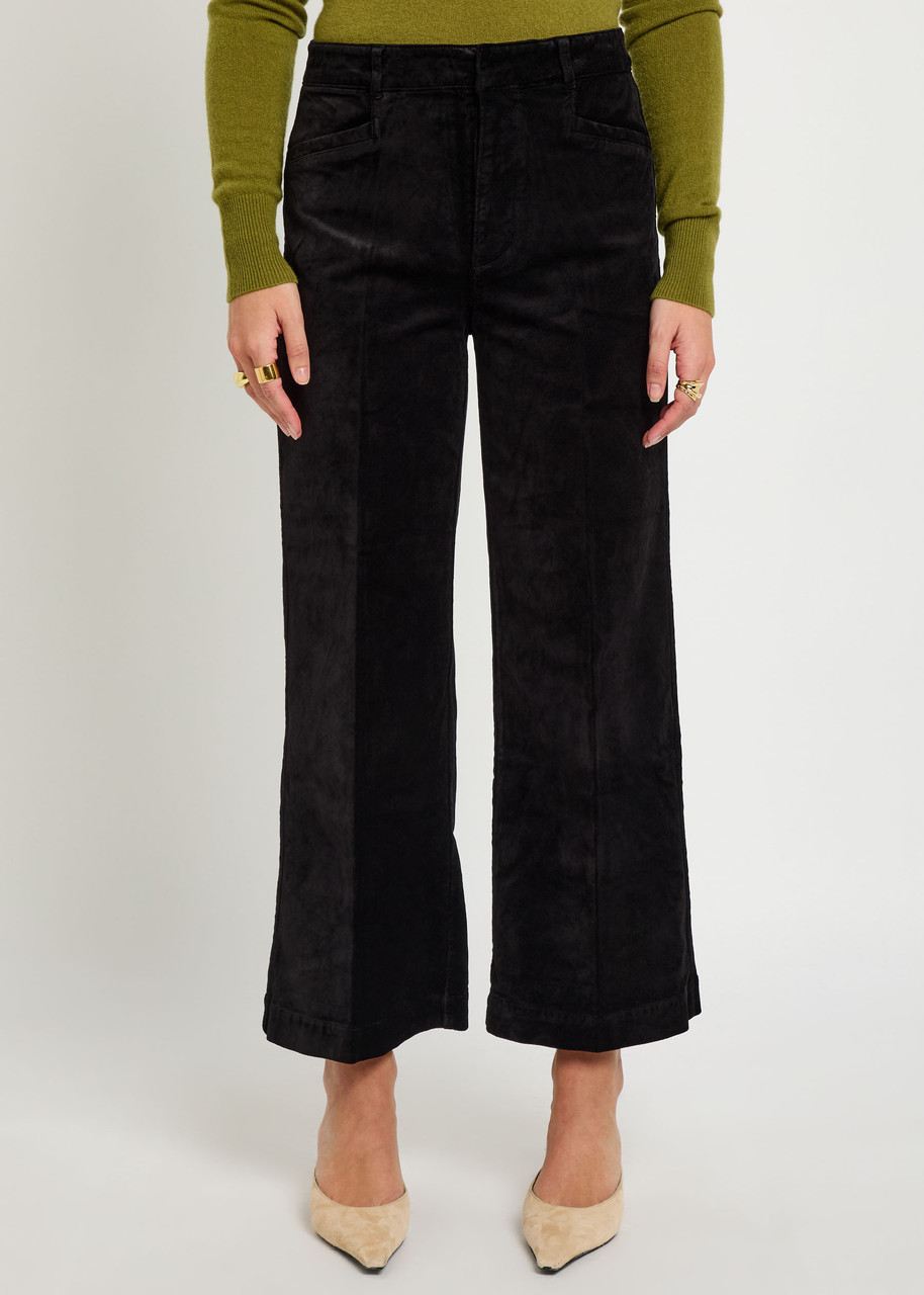 Paige Anessa Wide-leg Velvet Trousers In Black