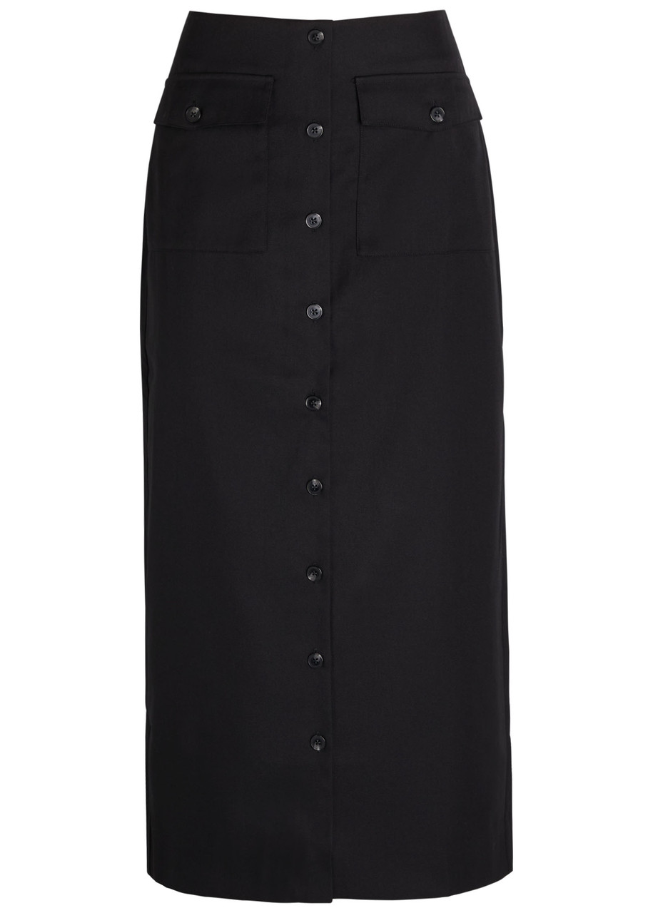 Reformation Britt Twill Midi Skirt In Black