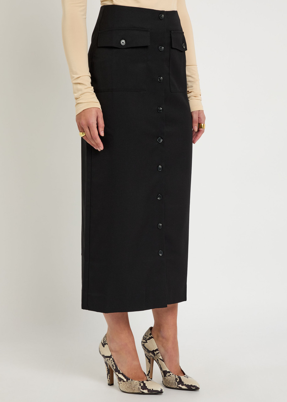 Reformation Britt Twill Midi Skirt In Black