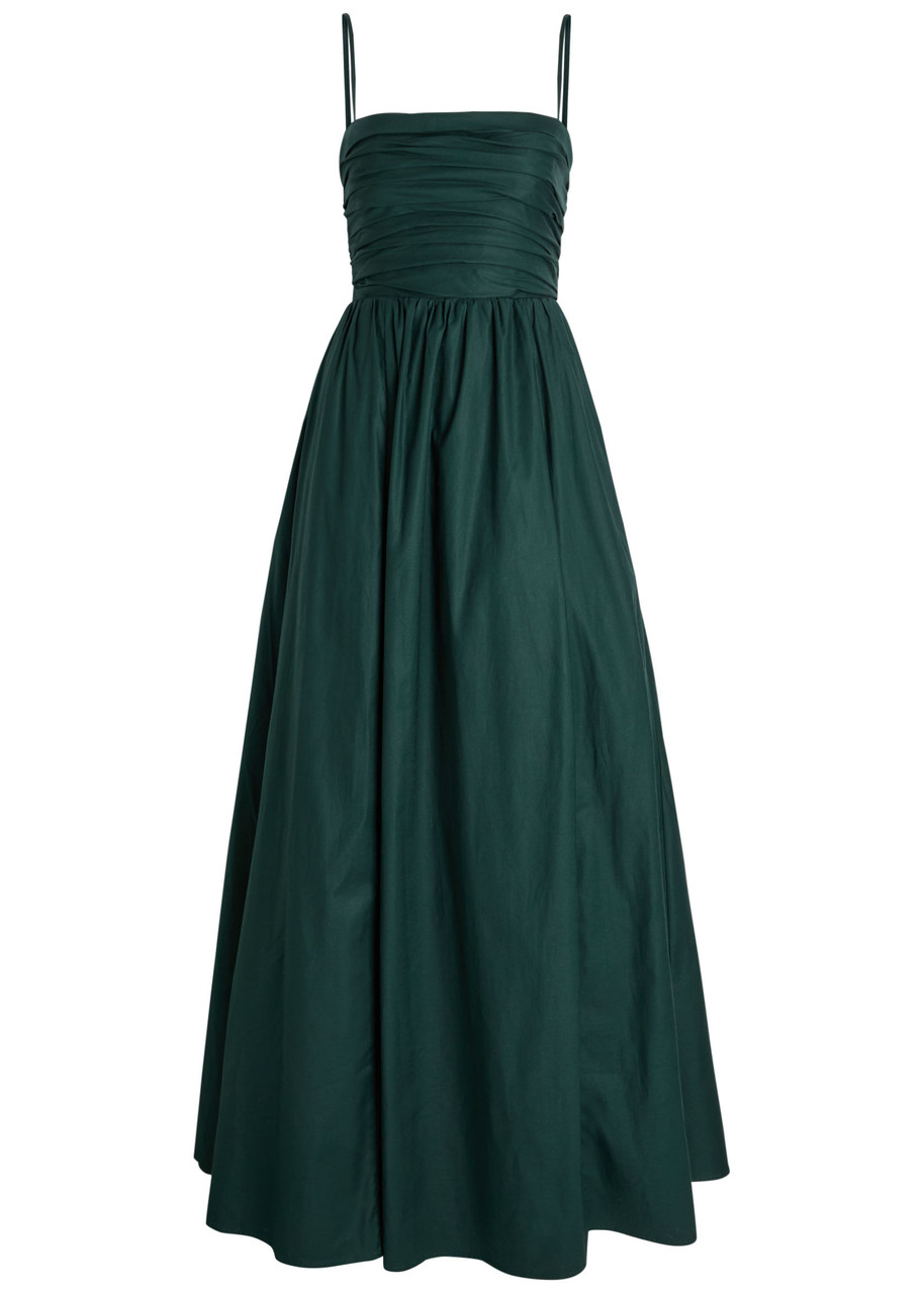 Reformation Kastoria Gathered Stretch-cotton Maxi Dress In Green