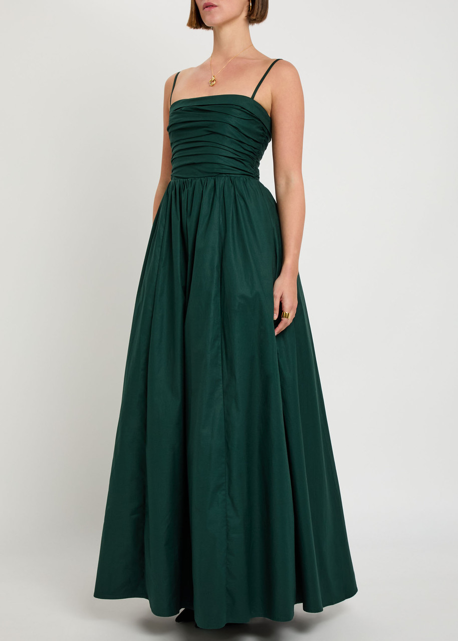 Reformation Kastoria Gathered Stretch-cotton Maxi Dress In Green